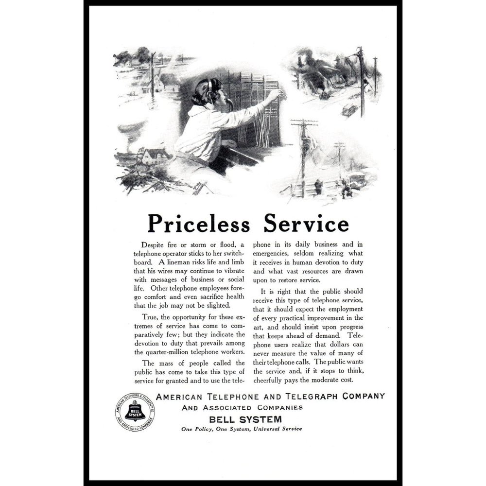 1924 American Telephone Telegraph Bell System Vintage Print Ad Operator Wall Art